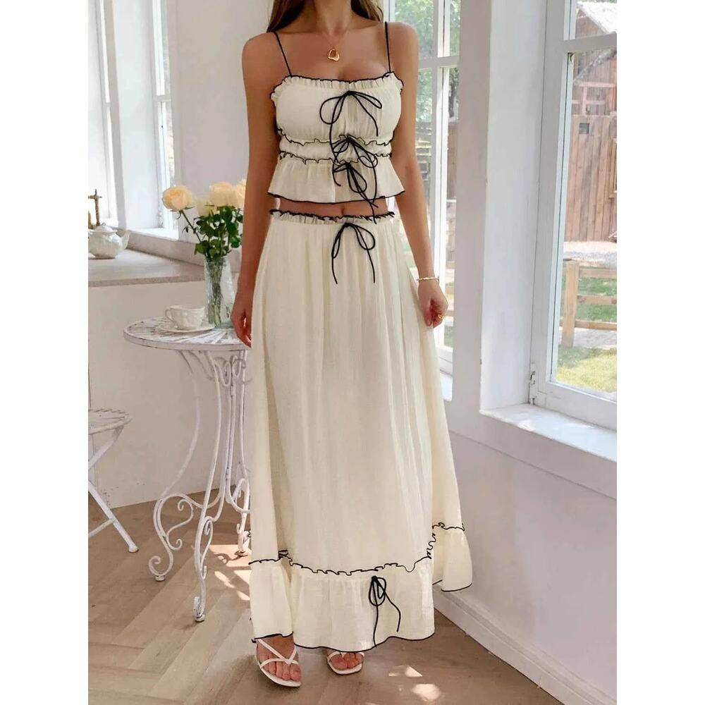 Frill Square Neck Cami and Skirt Set